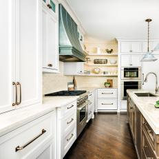 Custom Range Hood Adds Color to Neutral Kitchen Space
