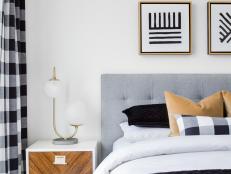 Brown-and-White Midcentury-Modern Nightstand in Bedroom