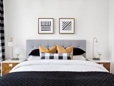 Black and White Bedding Adds Style to Midcentury-Modern Bedroom