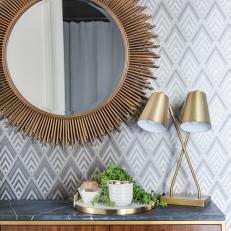 Midcentury-Modern Console Table and Gold-Framed Mirror