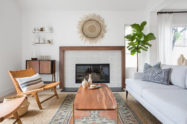 Coffee Table in Front of Living Room Fireplace