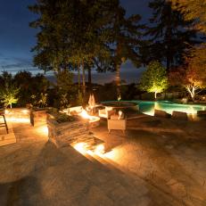 Contemporary Outdoor Living Space With Ambient Lighting And Pool