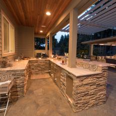 Contemporary Covered Patio And Outdoor Living Room And Kitchen