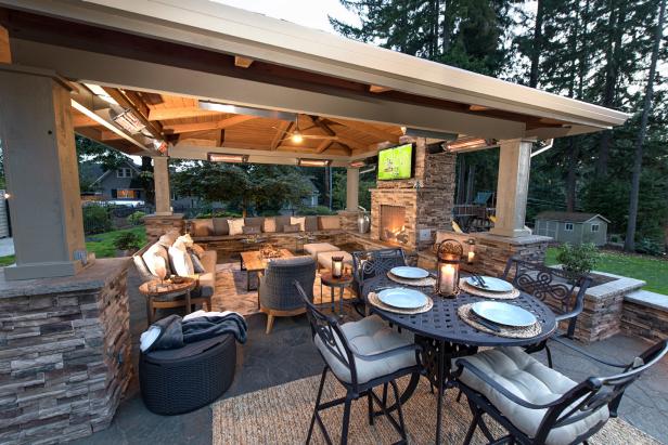 Contemporary Outdoor Living Room Gazebo With Dining Table And