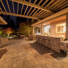 Contemporary Outdoor Kitchen With Modern Covered Patio