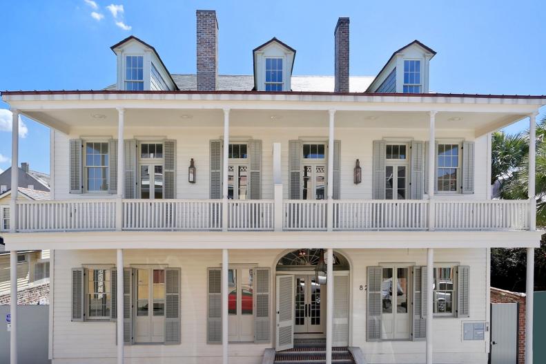 Front View of White New Orleans Townhouse
