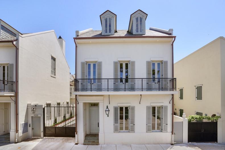 White Exterior With Gray Shutters