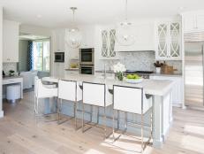 White Transitional Kitchen With Barstools