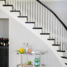 Black and White Stairs With Bar Cart