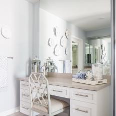 Contemporary White And Neutral Built In Dressing Table And Chair