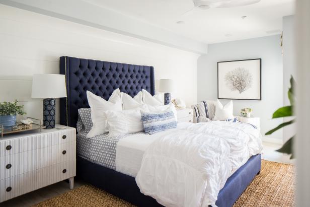 Blue Tufted Upholstered Headboard, Royal Blue Headboard Bedroom Ideas