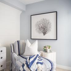Contemporary Blue And Blue Bedroom Sitting Area With Striped Chase