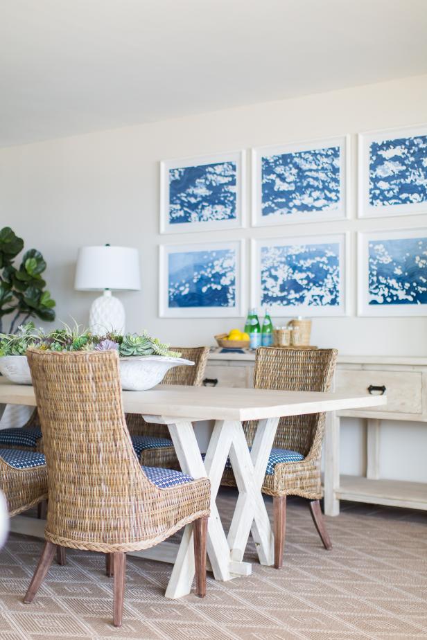 Contemporary White And Neutral Dining Room With Blue Accents HGTV   1526579604721 