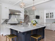 Neutral Kitchen Space with Bold Kitchen Island for Pop of Color