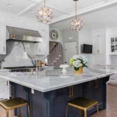 Bold Kitchen Island Adds Color in Neutral Kitchen Space