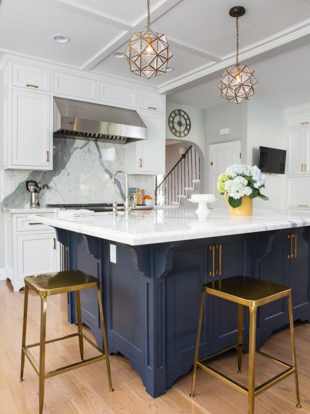 Gorgeous Contemporary Kitchen With Gold Pendants, Blue Island | Erica ...