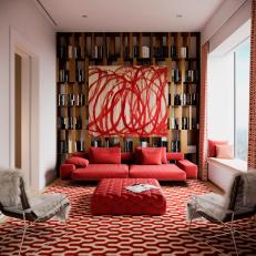 Contemporary Library With Bold Red Color Palette