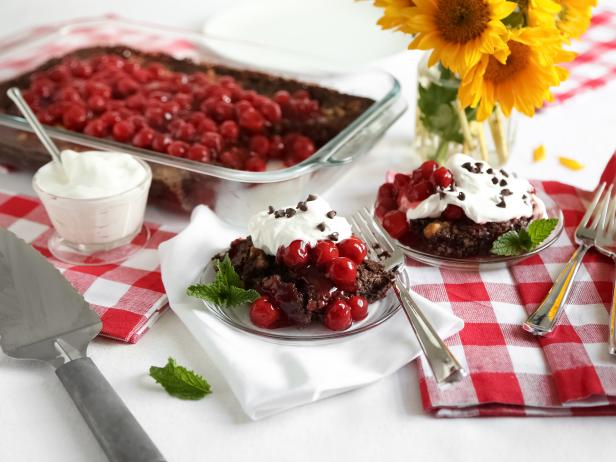 Cherry Chocolate Dump Cake with Whipped Cream Topping