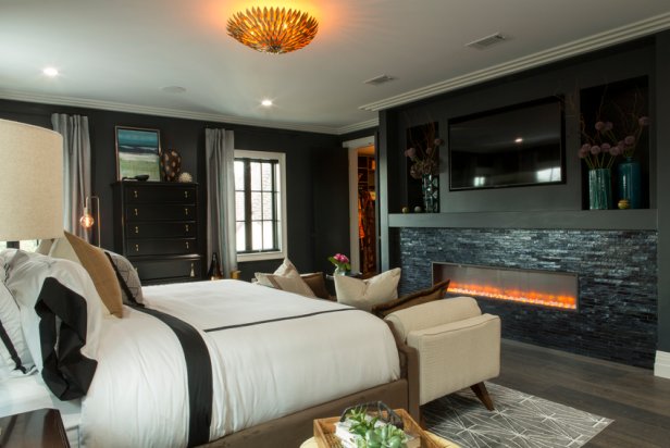 The master bedroom of Drew Scott and fiancé Linda Phan’s newly renovated home in Los Angeles, as seen on Property Brothers at Home: Drew’s Honeymoon House.