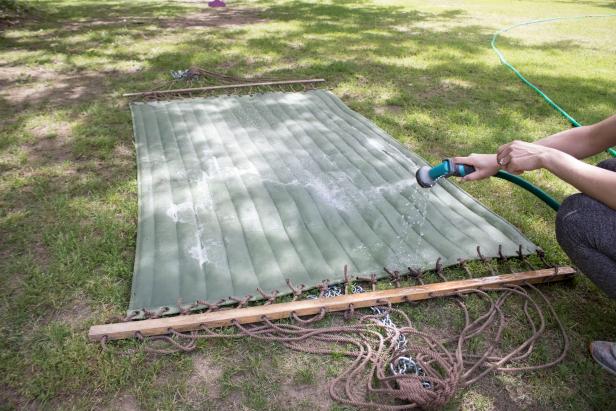 Clean your fabric hammock using a DIY cleaning solution.