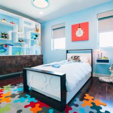 Contemporary Blue Kids' Bedroom With Space Travel Theme
