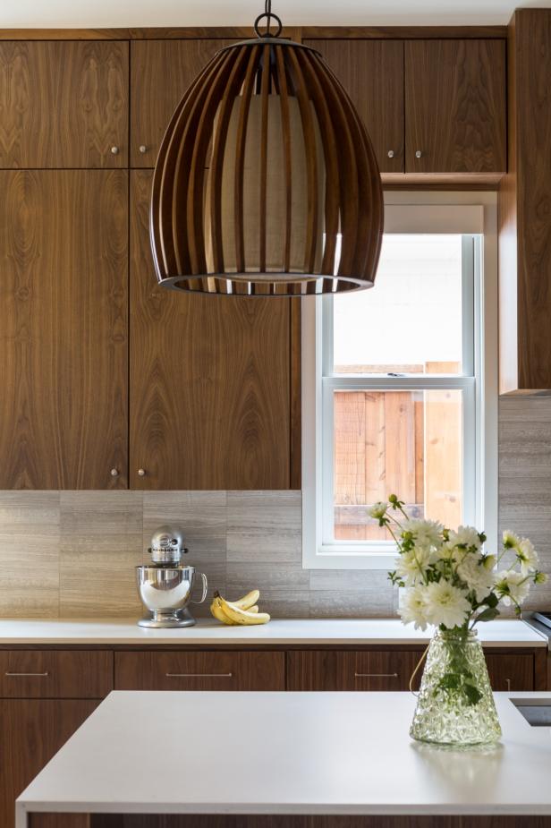 Modern Kitchen with Wood Cabinets, Pendants | HGTV