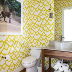 Fun and Funky Bathroom with Bold, Graphic Wallpaper