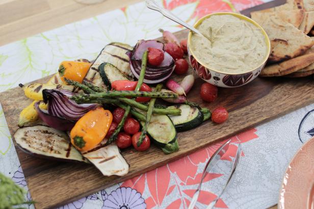 Grilled Summer Vegetables with Avocado Yogurt Dip as seen on Valerie's Home Cooking Patio Party: A Dip for Everyone episode, season 8.