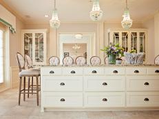 Traditional Neutral Kitchen Counter Detail With Multiple Bar Stool Seating