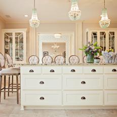 Traditional Neutral Kitchen Counter Detail With Multiple Bar Stool Seating