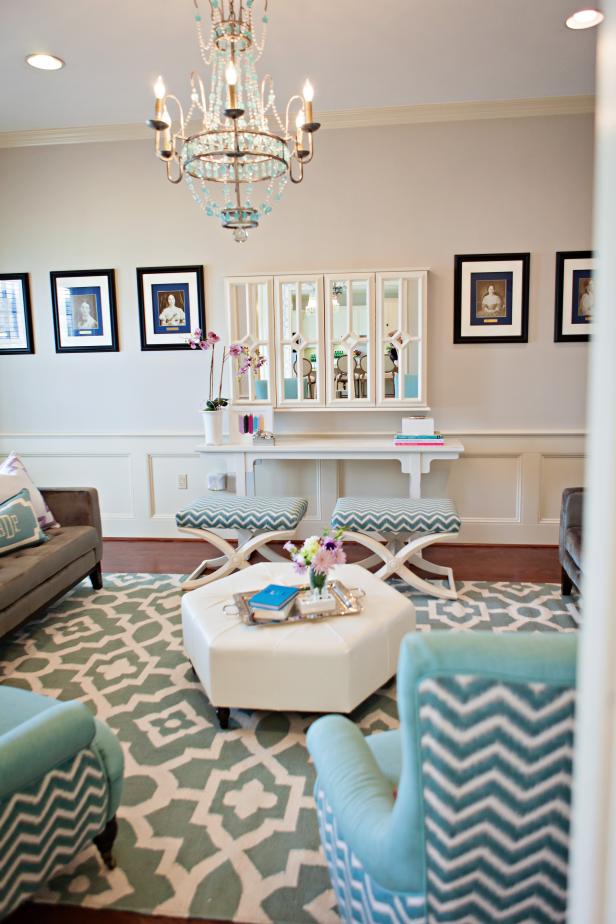 Traditional Neutral Living Room With Contemporary Blue And ...