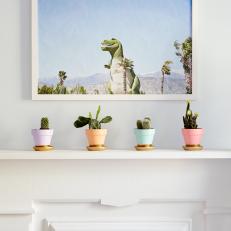 Fireplace Includes Photograph of Cabazon Dinosaurs