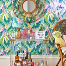 Floral Wallpaper Adds Tropical Touch to Living Room