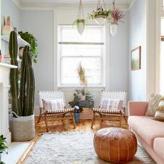 Hanging Plants in Light-Filled Living Room Corner
