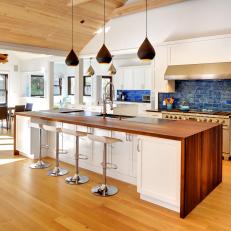 Wood-Topped Island Infuses Kitchen With Warmth