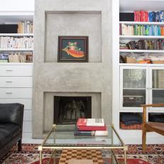 Vintage Living Room with Polished Concrete Fireplace