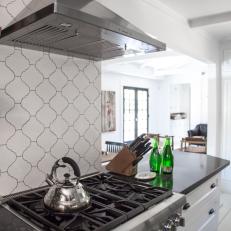 Cottage Style White Kitchen with Arabesque Tile Backsplash