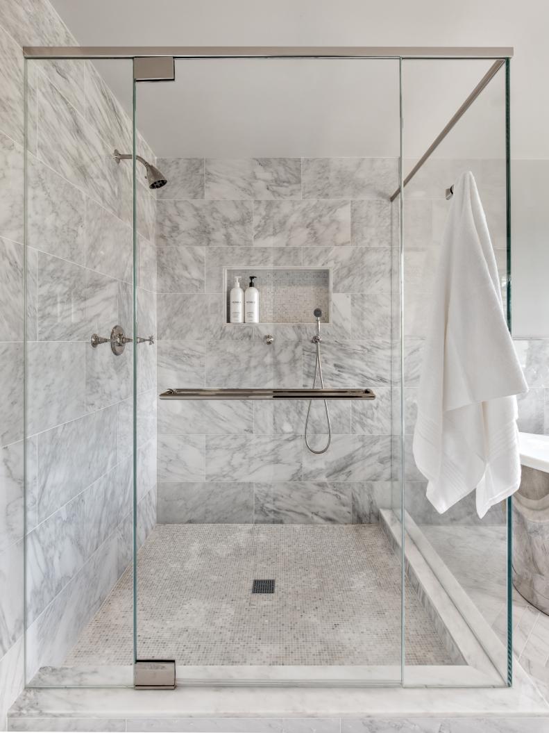 Walk-In Shower With Hanging Towel