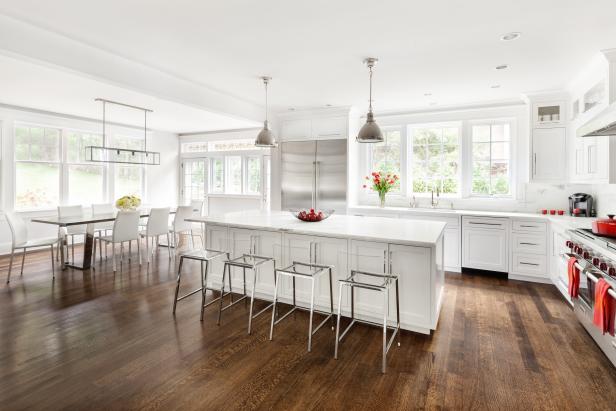 modern kitchen with wood floors