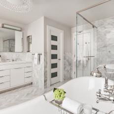 Master Bathroom With Gray and White Door