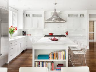 White Kitchen With Colorful Books