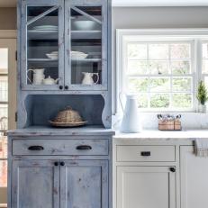 Gray China Cabinet in Cottage Kitchen