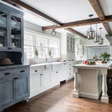 White Cottage Chef Kitchen With Gray Cabinet