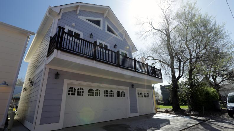 The exterior of the new guest house that Mina and Karen built in Karens backyard for her children and grandchildern to saty in when they visit as seen on Good Bones 