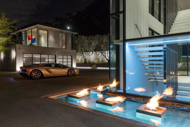 Modern Driveway With Floating Fire Pits | HGTV