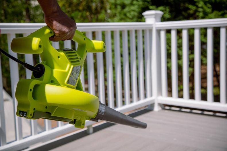 When it’s time to start cleaning off a deck that’s had a hard winter, you’ll find the leaf blower is your BFF. Use it to blow dirt off the deck and railings, then give all the furniture a good once over. Get extra close to cushions and pillows for a fast “dry clean” that’ll blast any stubborn dust of pollen off the upholstery.