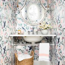 Floral Wallpaper Enlivens Powder Room