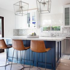 Contemporary Kitchen With Cobalt Blue Island