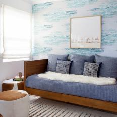 Stylish Living Space With Blue Wallpaper