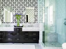 Bold Master Bathroom With Palm Wallpaper